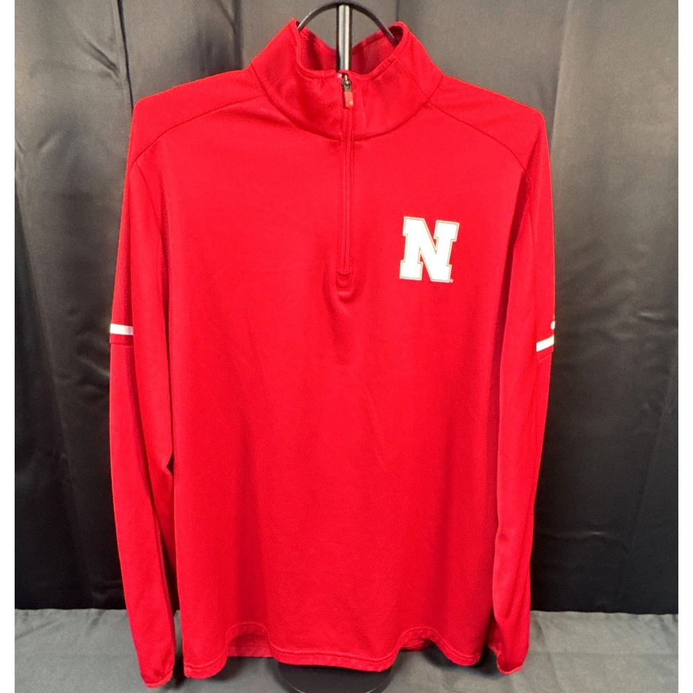 Adidas Nebraska Cornhuskers Climalite Red/White 1/4 Zip Jacket- Lg, Nylon (1234)